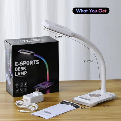 WILIT Desk Lamp with Wireless Charger, Music Sync RGB Color Changing Lights, Gaming Lamp with USB Charging Port, Touch Control Table Lamp, Desktop Light for Home Office Dorm Room, Birthday Gifts