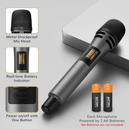 TONOR Wireless Microphone System, 4 * 10-Channel UHF Cordless Handheld Mic Set with Headset/Lavalier Lapel Mics, Bodypack Transmitter, Receiver, 200ft Range for Karaoke Singing Church DJ PA Speaker