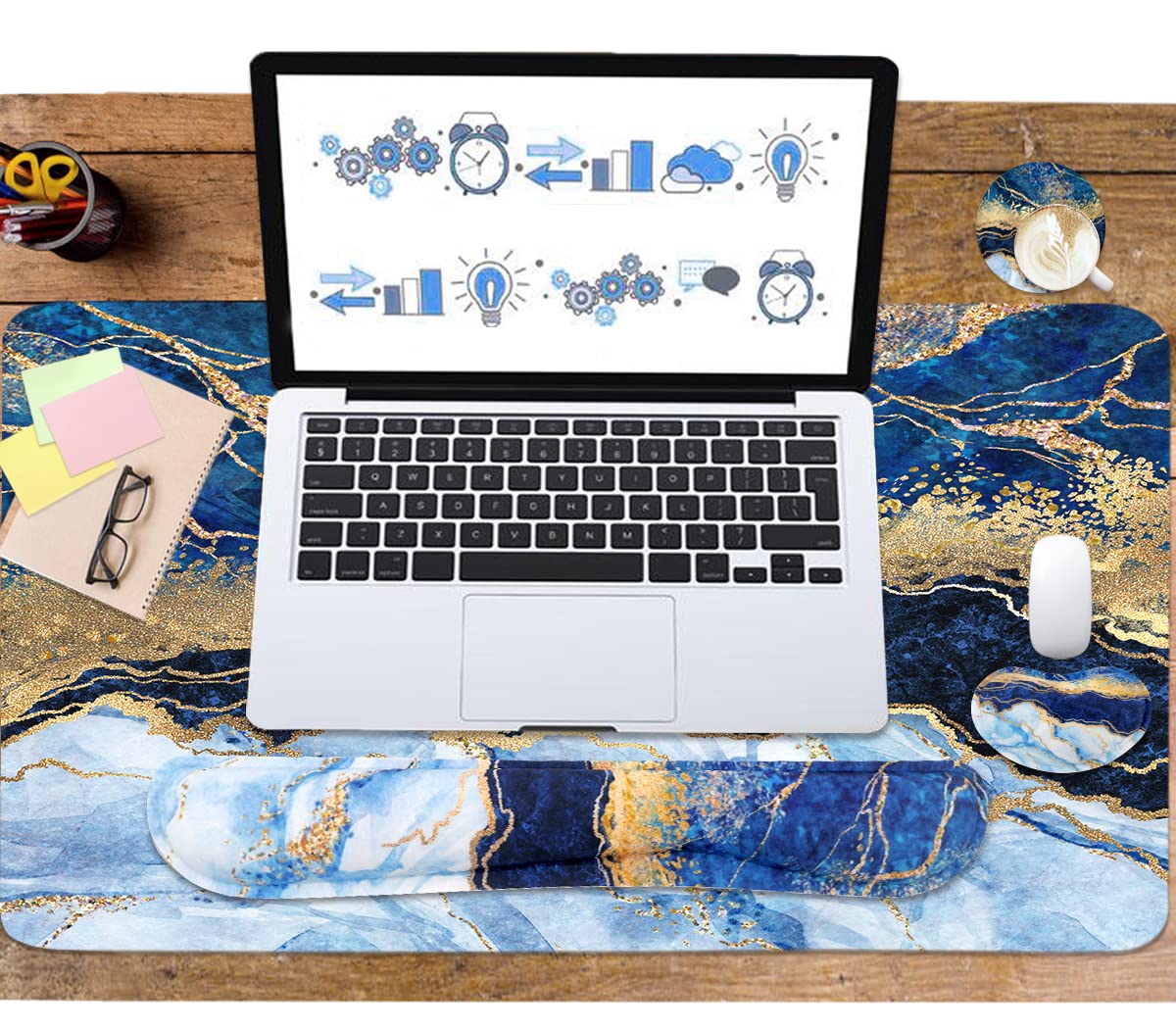 Ergonomic Large Mouse Pad and Keyboard Wrist Rest, Desk Pad for Keyboard and Mouse, 4-in-1 Large Gaming Mouse Pad with Wrist Support - Light Blue