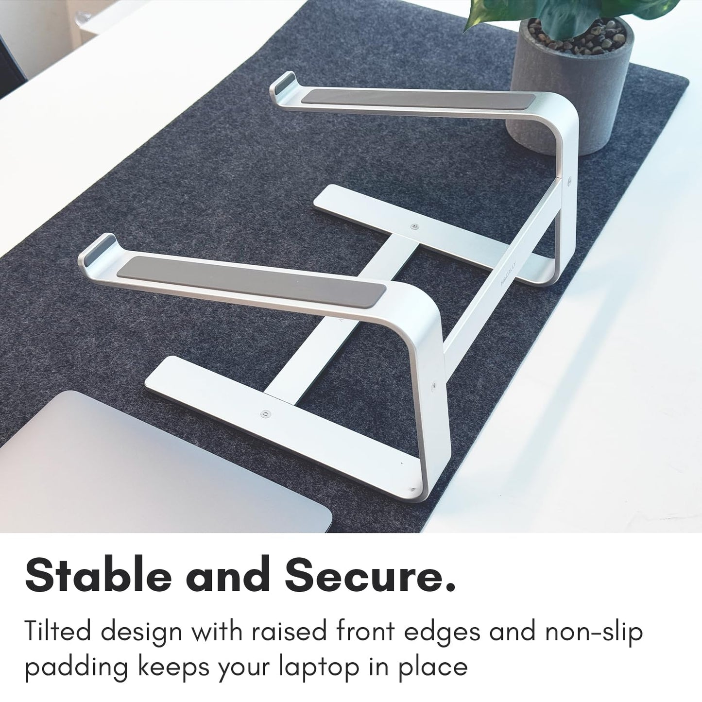Macally Aluminum Laptop Stand for Desk - Works with All MacBook/Pro/Air & Laptops Between 10” to 17.3” - Sleek and Sturdy Laptop Riser - (ASTAND), Silver Aluminum