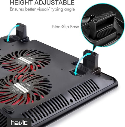 Havit HV-F2056 15.6-17 Inch Laptop Cooler Cooling Pad - Slim Portable USB Powered (3 Fans) (Black+Red)