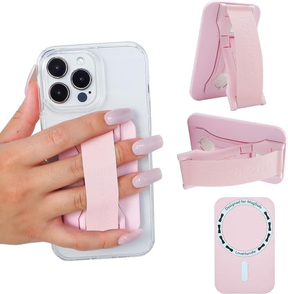 LoveHandle PRO MagSafe Compatible Magnetic Phone Grip w/Kickstand - Mount, Strap and Stand for Smartphone and Tablet - MagSafe Ring Included - Fits All Devices - Light Pink