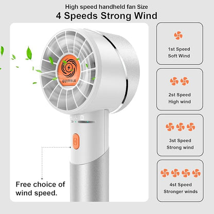 Handheld Fan,Portable Turbo Fan,Powerful Personal Fan(7000rpm High-Speed Motor,Battery Work 3-16 H),USB Rechargeable Mini Handheld Fan for Travel/Outdoor/Gift/Makeup (Silver White)