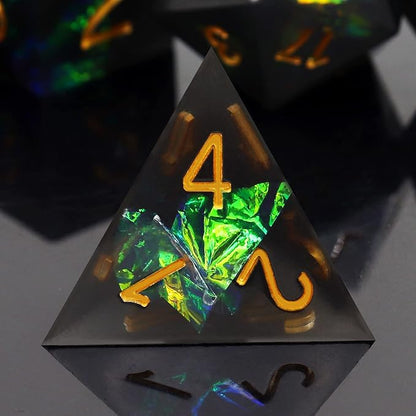 Haxtec DND Dice Set Black Sharp Edge Resin Dice with Dice Case Iridecent D&D Dice for RPG Compatible with Dungeons and Dragons DND Gift-Black Galaxy