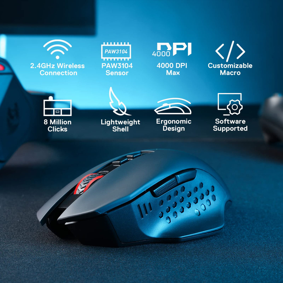 Redragon M656 Wireless Optical Gaming Mouse 4000 DPI Remapping Keys