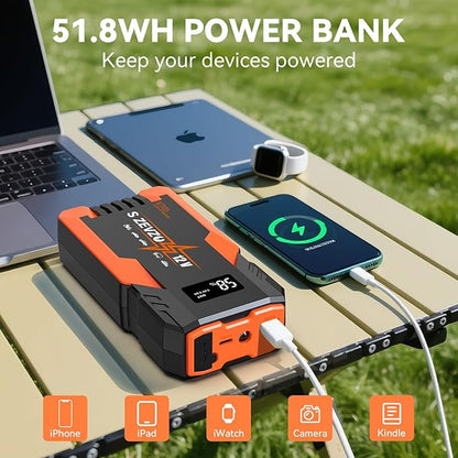 S ZEVZO ET05 Jump Starter 3000A Portable Car Jump Starter Battery Pack (7.2L Gas/ 5.5L Diesel), 51.8Wh 12V Jump Box with USB Ports, LCD Display and 3 Modes Flashlight