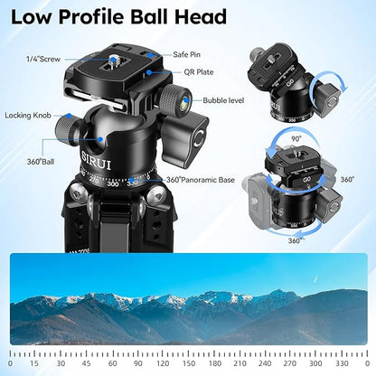 SIRUI AM-223S+G0 Carbon Fiber Desktop Tripod – Ultra-Light 1.7lbs, Max Height 16.7", 360° Panoramic Ball Head, Heavy-Duty Support to 33.07lb for DSLR & Mirrorless Cameras