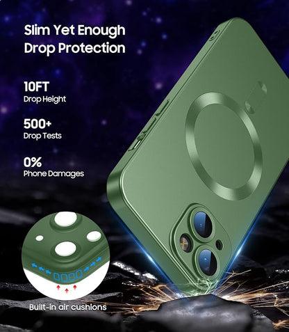 Magnetic for iPhone 15 Case [Compatible with MagSafe][Built-in Camera Lens Protector] Slim Soft Silicone Bumper Shockproof Metallic Shine Phone Case (Green)