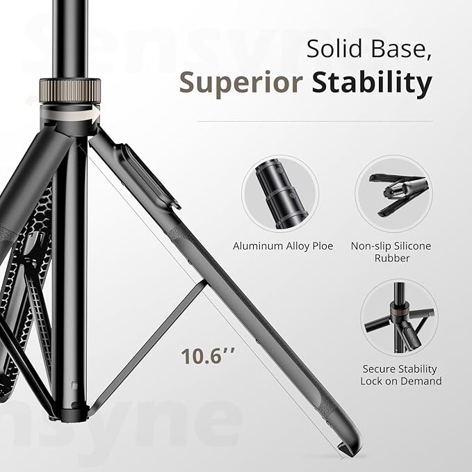 Sensyne 72" Extendable Tripod for iPhone & Selfie Stick with Detachable Phone Holder & Wireless Remote, Compatible with All Cell Phones, Black