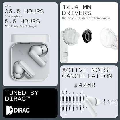 CMF Buds 2a Wireless Earbuds 2025 New Active Noise Cancelling 42dB Hybrid ANC Bluetooth Headphones, 12.4mm Dynamic Driver for Big Bass, 4 Mic Clear Call, Sport Ear Buds for iPhone, Android, Light Grey