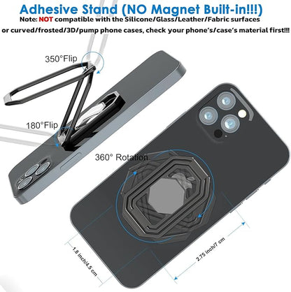 Phone Ring Holder Finger Kickstand, Upgraded 360° Rotation Metal Phone Grip for Magnetic Car Mount Foldable Cell Phone Stand Compatible with Most Smartphones