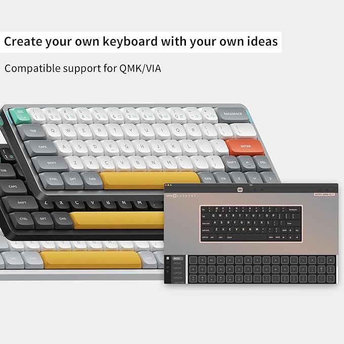 nuphy Air60 V2 Portable Wireless Keyboard 60% Low Profile Mechanical Keyboard Support QMK/VIA Compatible with Windows/mac OS/Linux Supports Bluetooth 5.1/2.4GHz/USB-C Grey-Gateron Cowberry Switch