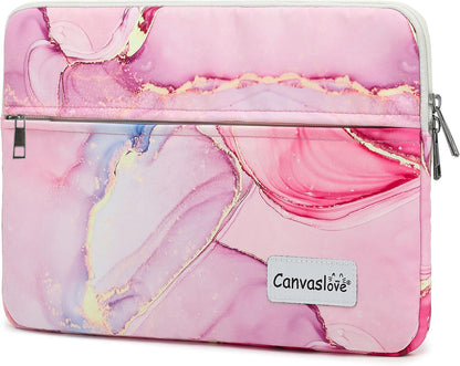 Canvaslove Pink Marble Laptop Sleeve Case Bag with Pocket for MacBook Pro 14 inch,Surface Laptop 14.4 inch and HP Lenovo Dell ASUS Acer 14 inch Laptop