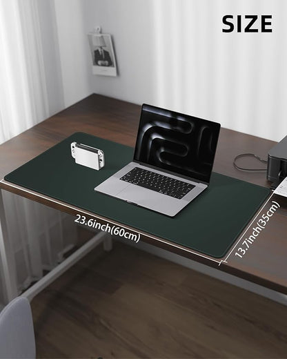AFIING Desk Pad Protector 23.6" x 13.7" - Non-Slip Waterproof PU Leather Desk Mat for Mouse, Keyboard, Laptop, Office and Home Workspace (Dark Green)