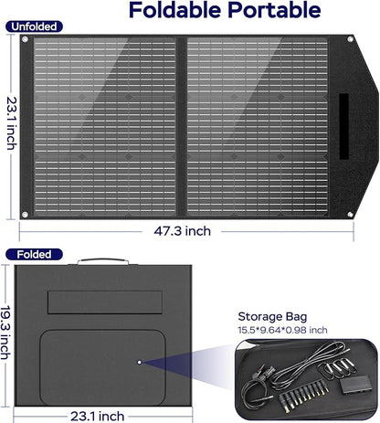 MARBERO 100W Portable Solar Panel 100 Watt Foldable Solar Panel Charger for Power Station, USB/DC Devices 18V Output(10 Connectors) >23% High Efficiency IP68 Waterproof for Camping Outdoor RV Cloudy