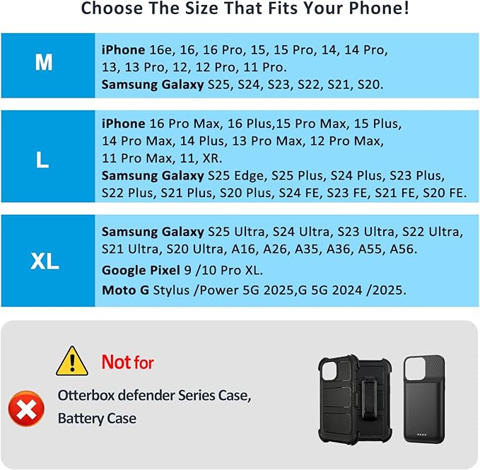 Phone Holster for Belt with Metal Clip and Magnetic Closure Compatible with iPhone 16/15/14/13/12 Pro Max, Galaxy S25/S24/S23/S22 Plus & FE for Everyday Protection, L-Coffee