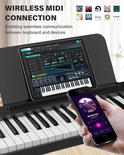 AiJoy 88-Key Piano Keyboard ASP-10F Electric Portable Folding Piano with Semi-Weighted Keyboard, Music Stand, Sustain Pedal, Handbag, USB MIDI Music Keyboard for Beginners, Black