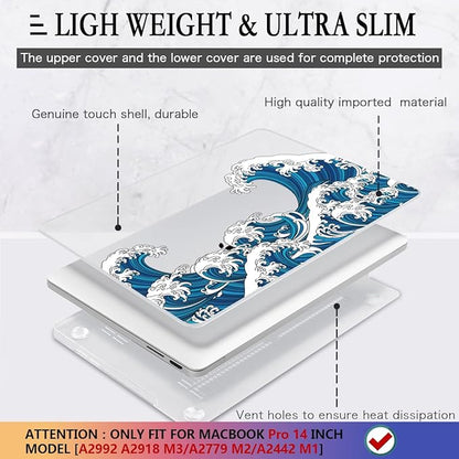 CISSOOK Ocean Case for MacBook Pro 14 inch 2021 2022 2023 2024 Release Model A2442 M1 &A2779 M2 &A2992 A2918 M3 & A3112 A3185 A3401 M4 Pro/Max Chip, Wave Hard Shell for Pro 14-inch with Touch ID
