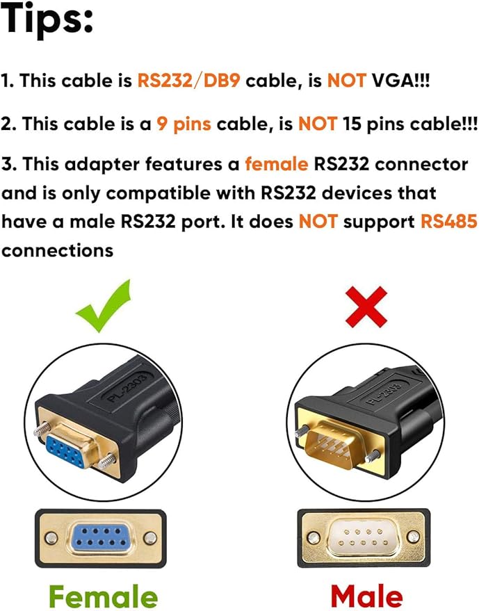 CableCreation USB to RS232 Adapter with PL2303 Chipset, 6.6ft USB 2.0 Male to RS232 Female DB9 Serial Converter Cable for Cashier Register, Modem, Scanner, Digital Cameras, CNC,Black
