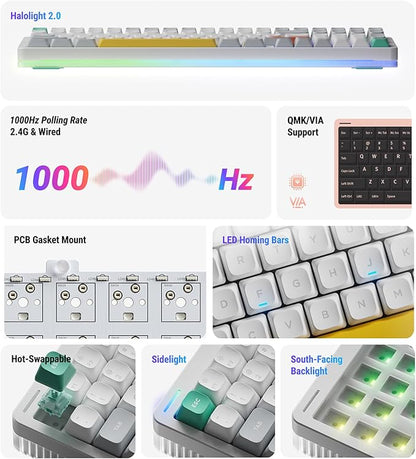 nuphy Halo96 V2 Wireless Mechanical Keyboard, 96% Hot Swappable, 99 Keys RGB Backlit, Bluetooth/USB-C/2.4GHz, Mint Switches (37gf), Black