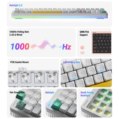 nuphy Halo96 V2 Wireless Keyboard,Gasket Structure,96% Hot Swappable Gaming Keyboard, 99 Kyes RGB Backlit Mechanical Keyboard, Support QMK/VIA,Bluetooth/USB-C/2.4GHz-Green,Lemon Switches (55gf)