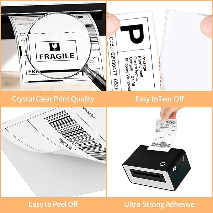 6 Rolls 4" x 6" Direct Thermal Printer Label, 250 Labels/Roll, Total 1500 Thermal Shipping Labels, Strong Adhesive, Commercial Grade, Perforated, Compatible with Most Thermal Printers (NOT for DYMO)