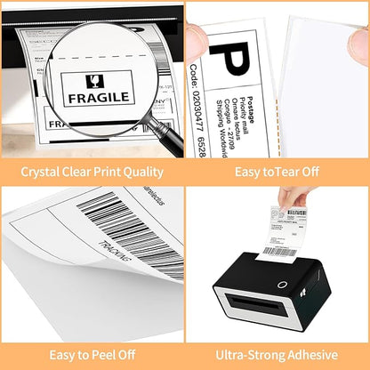 2 Rolls 4" x 6" Direct Thermal Printer Label, 250 Labels/Roll, Total 500 Thermal Shipping Labels, Strong Adhesive, Commercial Grade, Perforated, Compatible with Most Thermal Printers (NOT for DYMO)