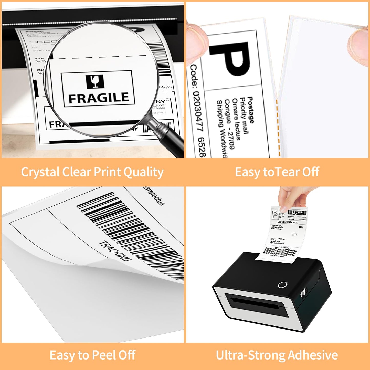 6 Rolls 4" x 6" Direct Thermal Printer Label, 250 Labels/Roll, Total 1500 Thermal Shipping Labels, Strong Adhesive, Commercial Grade, Perforated, Compatible with Most Thermal Printers (NOT for DYMO)