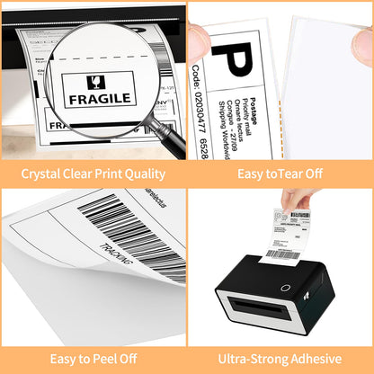6 Rolls 4" x 6" Direct Thermal Printer Label, 250 Labels/Roll, Total 1500 Thermal Shipping Labels, Strong Adhesive, Commercial Grade, Perforated, Compatible with Most Thermal Printers (NOT for DYMO)