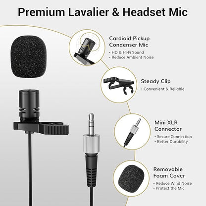 TONOR Wireless Microphones System with UHF Headset/Lavalier Lapel Mics, Bodypack Transmitter, Receiver, 4 * 10 Channels, 200ft Range for Church Conference Performance Singing Karaoke PA Speaker Mixer