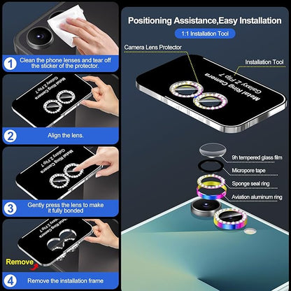 for Samsung Galaxy Z Flip 7 Camera Lens Protector, Individual Metal Ring Tempered Glass Lens Cover, [Strong Adsorption] Scratch Resistant Ultra-Thin HD Clear Lens Cover, 1 Set-Colorful Diamond