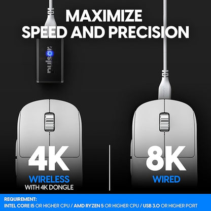 Pulsar Gaming Gears - X2H ES Wireless Gaming Mouse, Limited Edition, Symmetrical, Optical Switch, OLED Display, Driverless, PAW3395 Sensor, 100H Battery, 4K dongle Included (Medium, White)