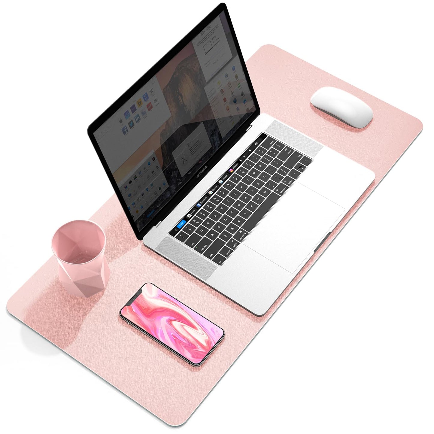 YSAGi Dual-Sided Desk Pad Protector, Desk Mat with Non-Slip - Waterproof PU Leather Office Desk Blotter for Mouse, Keyboard, Writing (23.6" x 13.7", Pink)