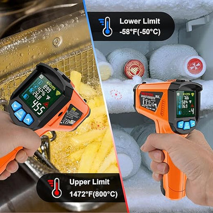 MESTEK Infrared Thermometer Gun, Non Contact Digital Laser Thermometer Temperature Gun with Color LCD for Cooking, Home Repairs, Humidity Measurement, Adjustable Emissivity -58°F to 1472°F(-50~800°C)