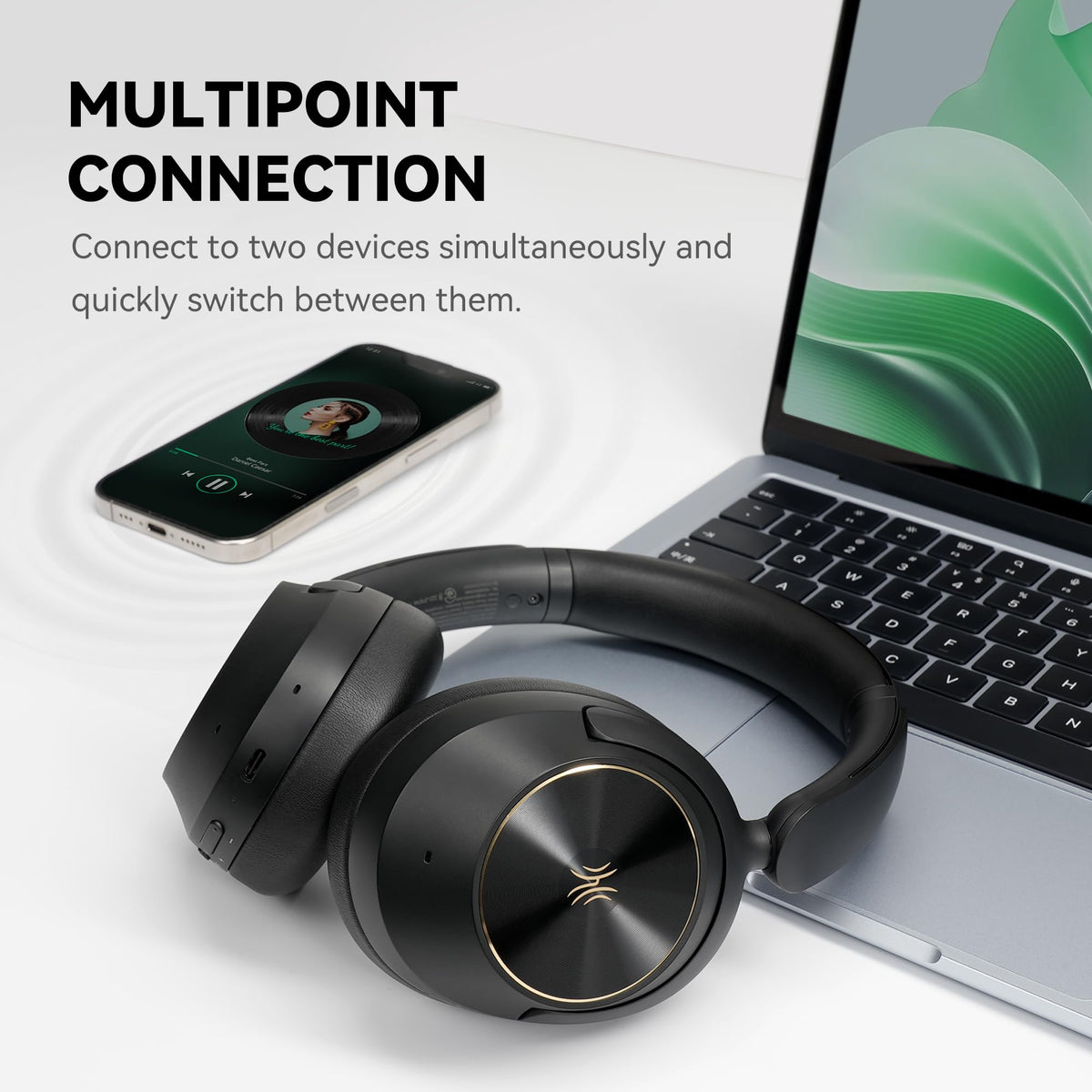 OneOdio Focus A6 Hybrid Active Noise Cancelling Headphones, 75H Playtime, LDAC Hi-Res Lossless Audio, Bluetooth 6.0, Dual Mic ENC Call, Support Wired ANC via USB-C, Wireless Over Ear Headphones