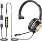 Wantek USB Headset with Microphone, Type-c/USB/3.5mm Jack 3-in-1 PC Headsets, Single Ear (Monaural) Headsets with Noise Cancelling and Volume Control for Call Centers, Skype, Zoom, Office,Business