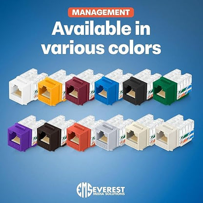Everest 90° Angled RJ45 Cat6A Keystone Jacks 50-Pack in Pink - Slim Profile Female RJ45 Connectors - Cat 6A Keystone Jack - Compatible with 90° Angled Speed Termination Tool - easyJACK (B094WB91H3)