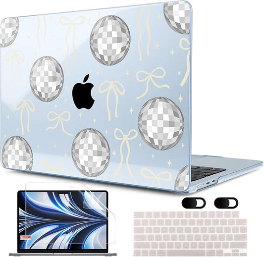 MEEgoodo Case for M5/M4/M3/M2 MacBook Air 13.6 inch 2026 2025 2024 2022, Fit Model A3449/A3240/A3113/A2681, Case Compatible with MacBook Air 13 inch, Silver Disco Balls & Bows