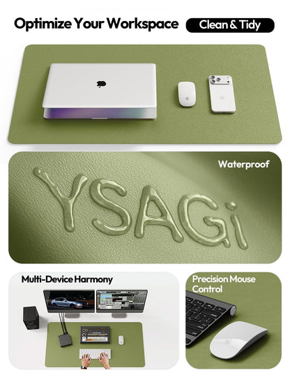 YSAGi Leather Desk Protector, Office Mat, Large Mouse Mat, Non-Slip PU Leather Blotter, Laptop Desk, Waterproof Writing Pad for Office and Home (Green, 47.2" x 23.6")