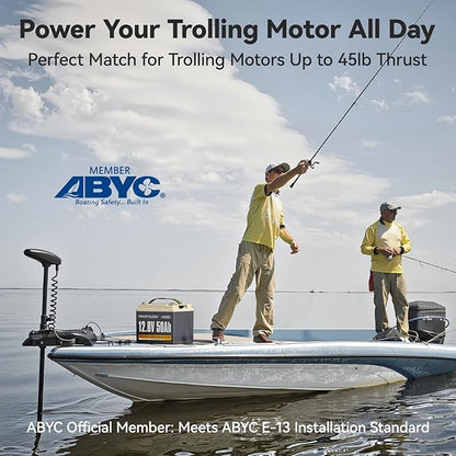 Power Queen 12.8V 50Ah LiFePO4 Battery Upgrade, Grade A Lithium Battery Cells with 50A BMS, Up to 15000 Cycles, Portable & Lightweight for Trolling Motor,Fish Finder Boat,RV,Solar