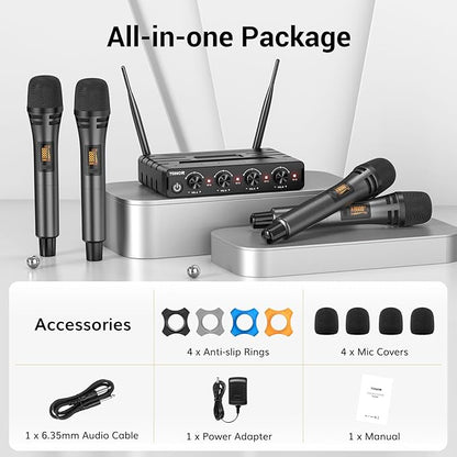 TONOR Wireless Microphones System with 4x10 Channels Cordless Handheld Microfono Inalambrico, 200FT UHF Range, Mics with Stable Signal Transmission for Karaoke Singing Party Church Wedding PA Speaker