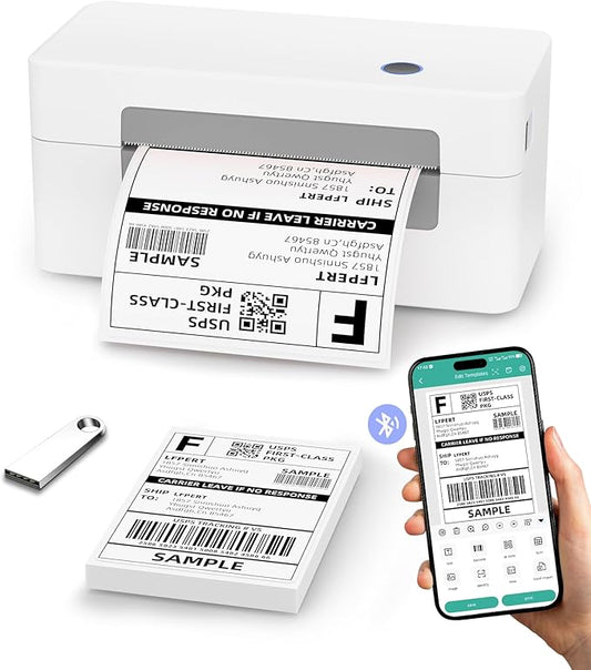 LFPERT Bluetooth Thermal Label Printer, Wireless 4x6 Shipping Label Printer for Small Business & Shipping Package Compatible with Android, iOS, Windows & Mac, Used for Amazon, Ebay, Shopify, USPS Etc