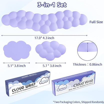 Cloud Wrist Rest for Keyboard and Mouse, Memory Foam PU Leather Keyboard Wrist Rest with Ergonomic Support, Non-Slip Base, Cute Arm Rest Pad & Palm Cushion, Office Desk Accessory, Purple