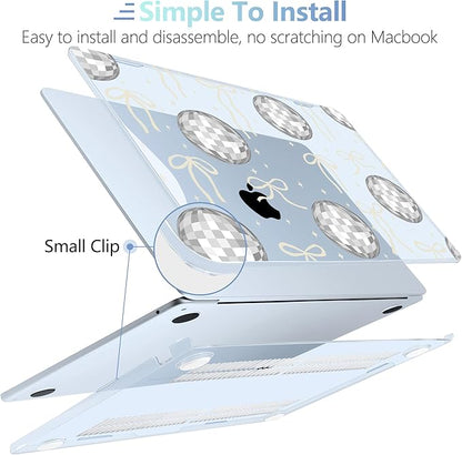 MEEgoodo for M4/M3/M2 MacBook Air 15.3 inch Case 2025 2024 2023, Case Fit Model (A3241/A3114/A2941) for MacBook Air 15 inch, Laptop Hard Shell with Keyboard Cover, Silver Disco Balls & Bows