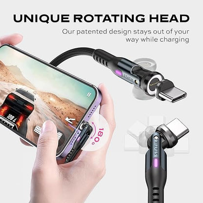 Statik 360 Pro Magnetic Charging Cable - Type C Charger Fast Charging 3 in 1 USB C to USB C Cable, Micro USB & iProduct Tips, USB A Adapter, Fits All Devices - 100W Fast Charger, Black 6FT/2M, 3 Pack