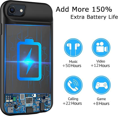 Battery Case for iPhone 8/7/6s/6/SE 3/SE 2, Upgraded 10000mAh Portable Battery Pack Charger Case Support Carplay Compatible with iPhone SE 3/SE 2/8/7/6s/6 (4.7 inch) External Charging Case (Black)