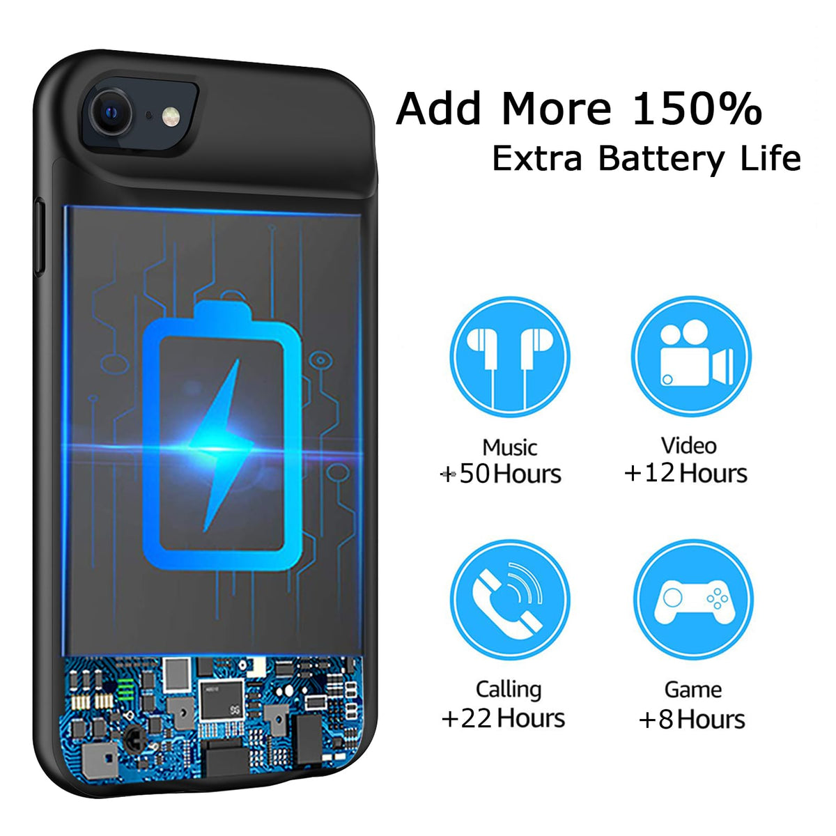 Battery Case for iPhone 8/7/6s/6/SE 3/SE 2, Upgraded 10000mAh Portable Battery Pack Charger Case Support Carplay Compatible with iPhone SE 3/SE 2/8/7/6s/6 (4.7 inch) External Charging Case (Black)