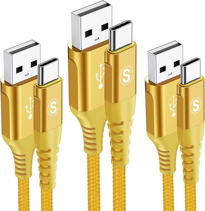 sweguard USB Type C Charger Cable [3-Pack,10ft+6.6ft+3.3ft] iPhone 16 Charger Nylon Braided Cord for iPhone 16 15 Pro Max Plus Samsung Galaxy S25 S24 S23 S22 S21 S20 S10 Note 20 10 A54 Pixel LG Moto