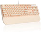 MageGee Typewriter Mechanical Gaming Keyboard, Retro Punk Creamy Round Keycaps, 104 Keys LED White Backlit Wired Keyboards for Laptop MAC PC Gamer, with Magnetic Wrist Rest, Blue Switch