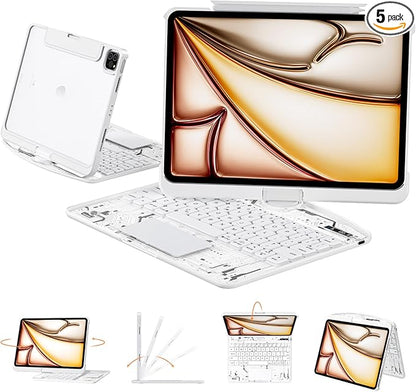 Transparent Case with Keyboard for 2024 iPad Pro 13 inch (M4), iPad Pro 13,7-Color Backlit,Magic Wireless Keyboard, 360°Rotating,Multi-Touch trackpad,Pencil Holder,with Shortcuts,White